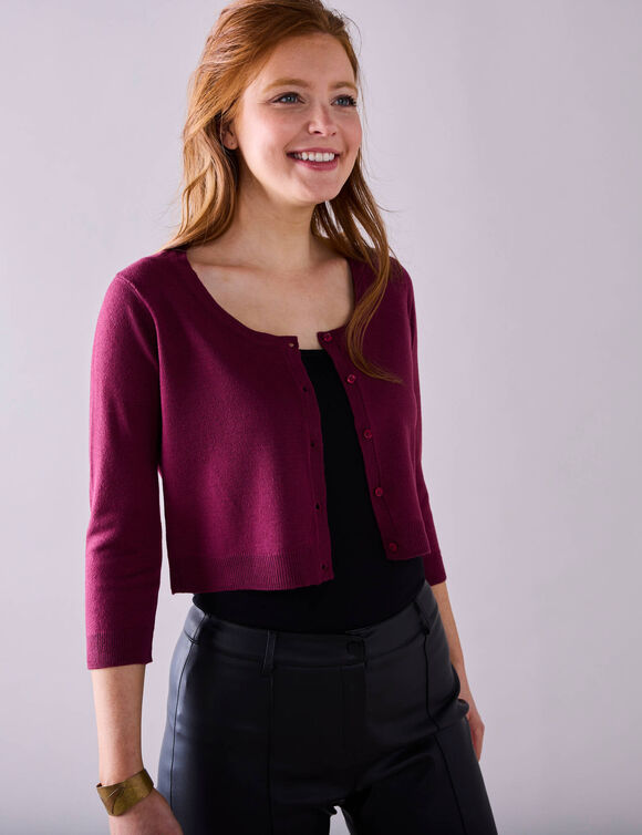 Gilet boléro boutonné, toucher doux (prune)