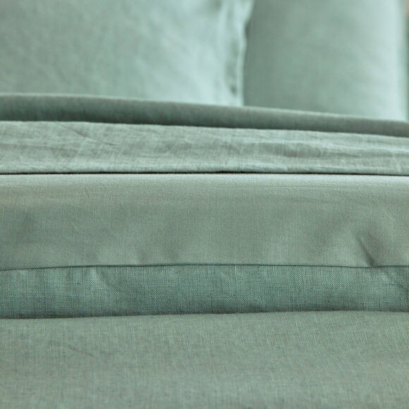 Linge de lit uni biface lin lavé / coton lavé  (céladon)
