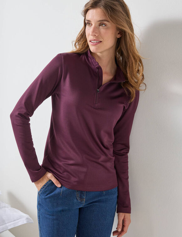 T-shirt col montant zipp&eacute; manches longues - chaleur intense (prune)