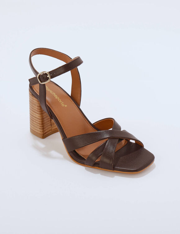 Leren sandalen met hak (donkerbruin)