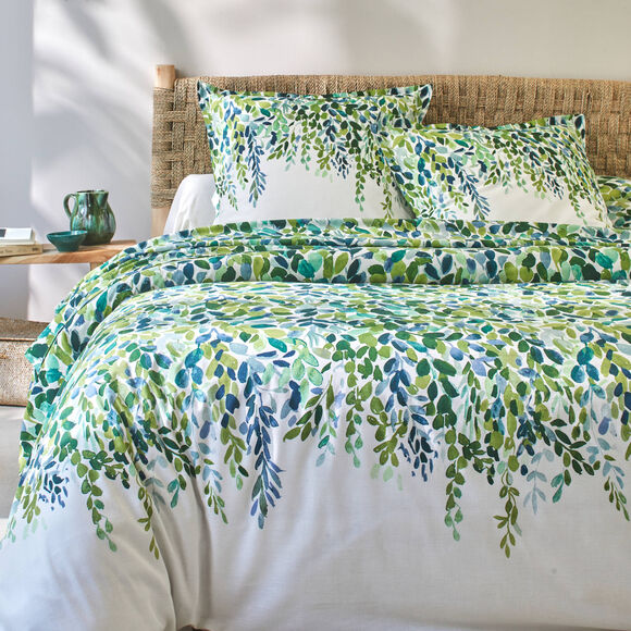 Linge de lit L&eacute;onie en coton imprim&eacute; v&eacute;g&eacute;tal (&eacute;cru / vert)