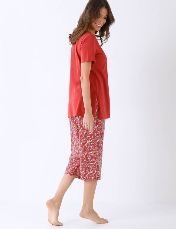 Pyjama pantacourt imprim&eacute; feuillage (brique)