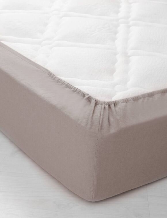 Drap-housse uni flanelle 130g/m&sup2; - bonnet 32 cm (taupe)