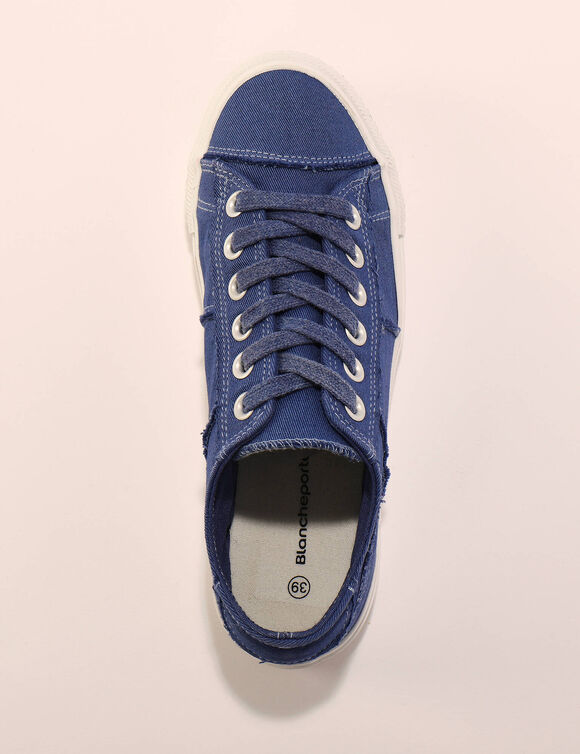 Tennis lacées en toile délavée à surpiqûres (bleu)