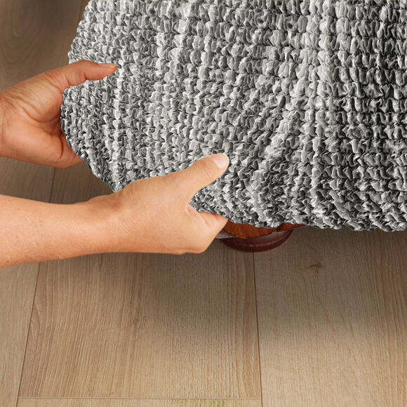 Housse bi-extensible microfibre imprim&eacute; vagues pour fauteuil et canap&eacute; (gris)