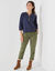 Trui met Tunesische hals en 3/4-mouwen, fantasietricot (marine)