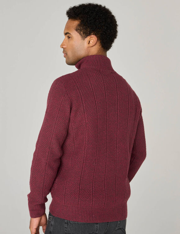 Pull col camionneur maille irlandaise (bordeaux chin&eacute;)