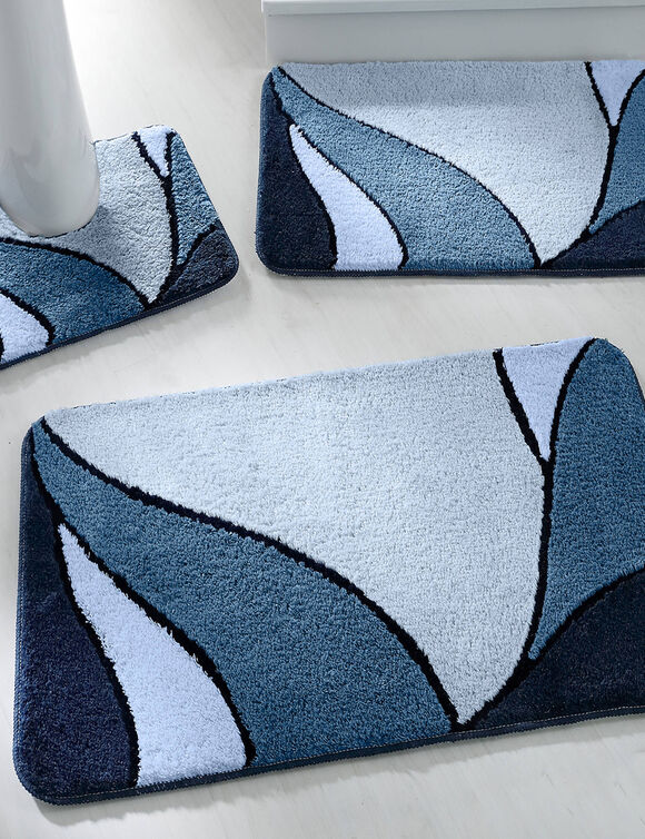 Badmatje met plantenmotief (blauw)