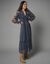 Robe longue en voile, imprim&eacute; ethnique (indigo / caramel)