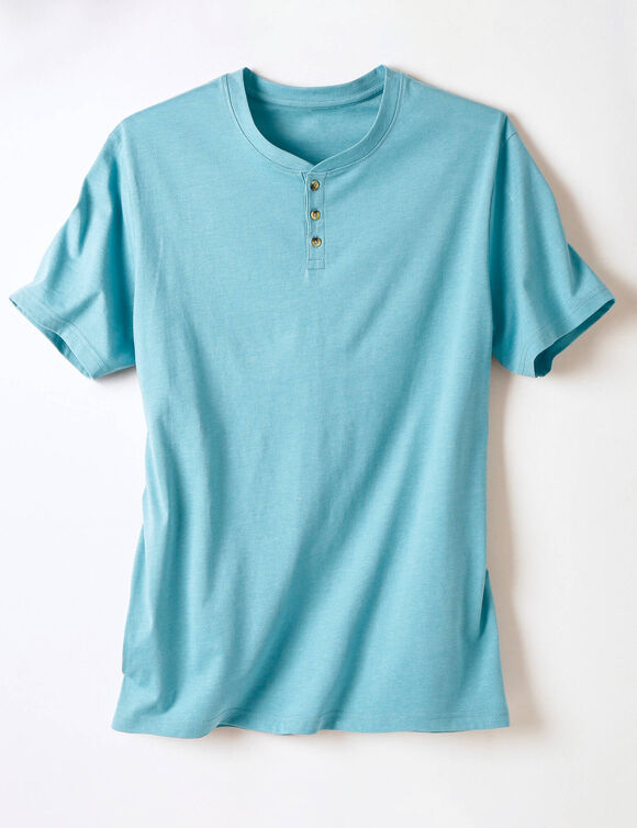 T-shirt uni col tunisien (bleu glacier)