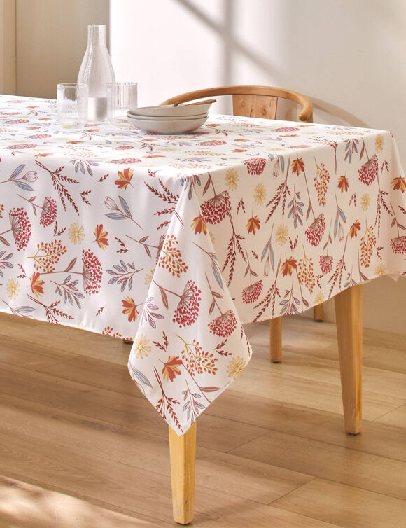 Nappe anti-taches motif bouquets de fleurs (blanc / rouge)