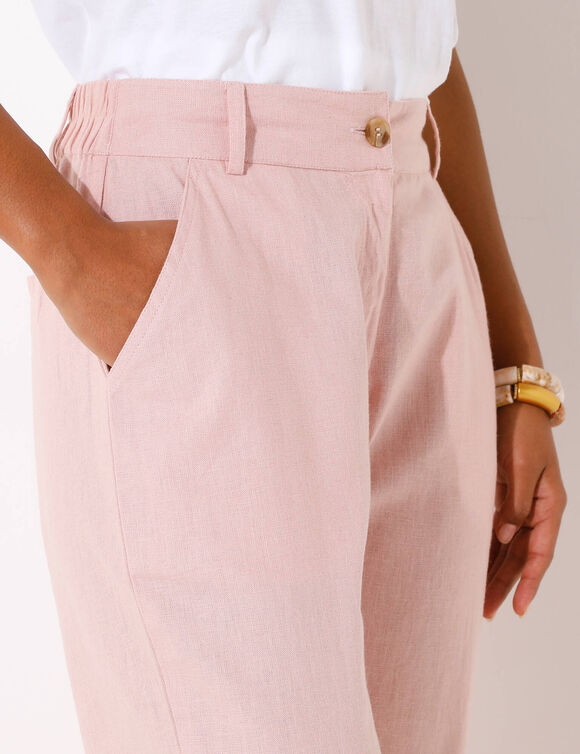 Pantalon coupe mom coton-lin uni (rose grisé)