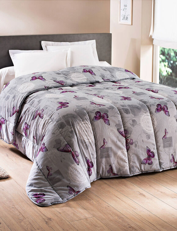 Couette coton imprim&eacute; C&eacute;lestine 400 g/m&sup2; (gris / parme)