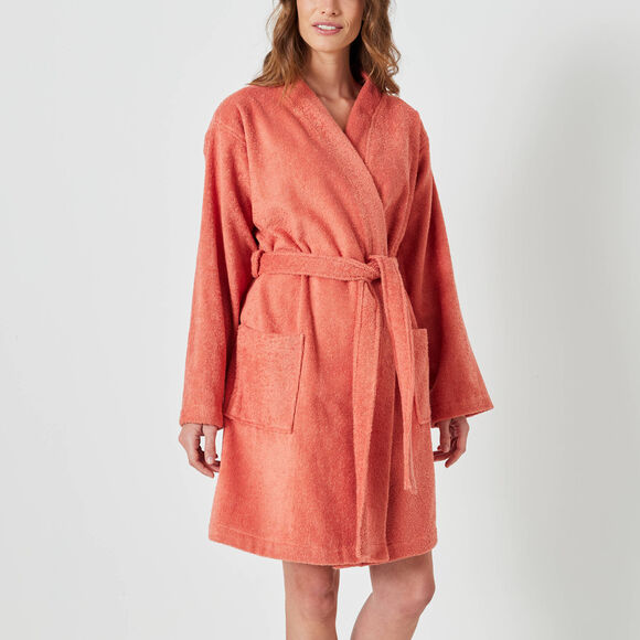 Peignoir court adulte col kimono  - &eacute;ponge bouclette 380 g/m&sup2; (tomette)