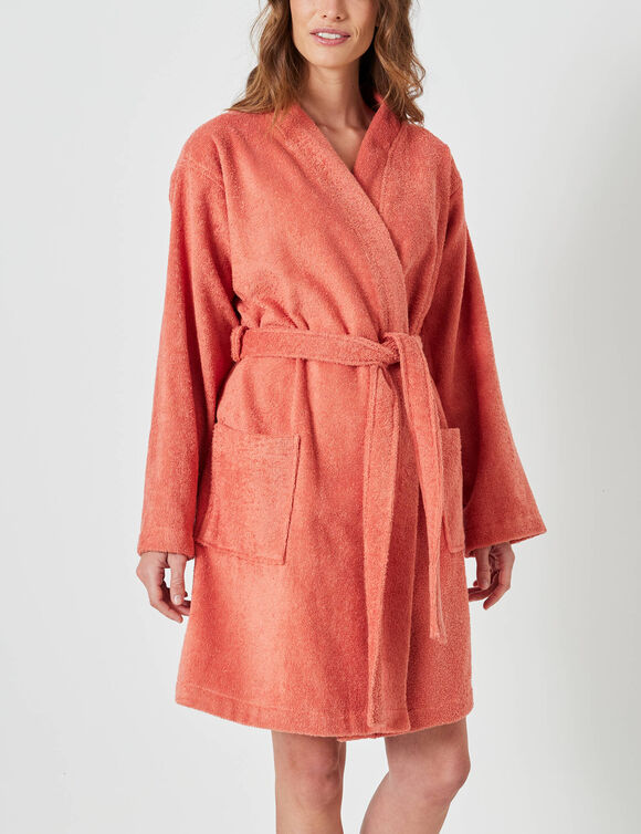 Peignoir court adulte col kimono  - &eacute;ponge bouclette 380 g/m&sup2; (tomette)