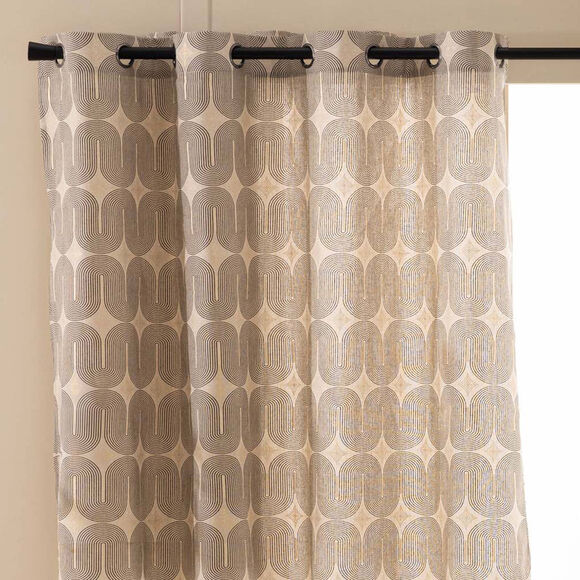 Rideau &agrave; &oelig;illets imprim&eacute; arches, d&eacute;tails m&eacute;tallis&eacute;s (noir / naturel)