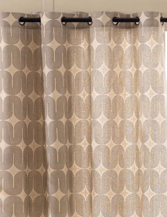 Gordijn met oogringen en bogenprint, metallic details (zwart / naturel)