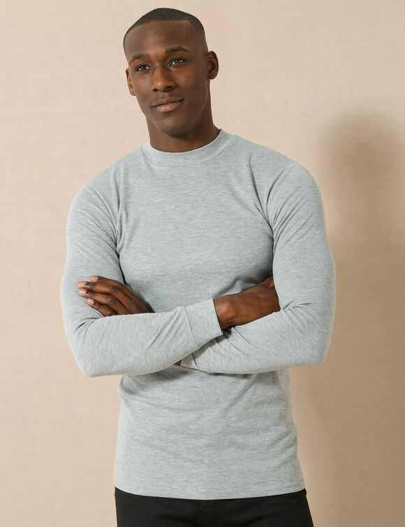 T-shirt sous-vêtement homme col montant manches longues chaleur intense - lot de 2 (gris chiné)