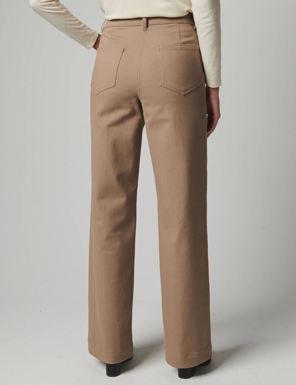 Pantalon large d&eacute;tails plis piqu&eacute;s, petite stature (beige)