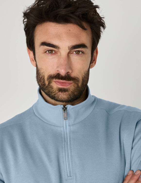 Sweatshirt van molton met trucker-kraag en ritssluiting (grijsblauw)
