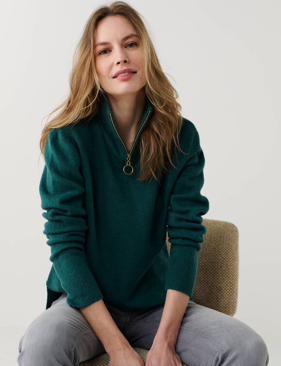Pull col camionneur zipp&eacute;, maille moelleuse (vert &eacute;meraude)