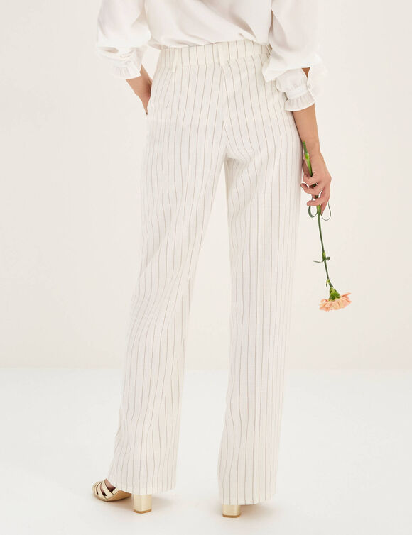 Pantalon large fluide ray&eacute;, viscose-lin (blanc cass&eacute;)