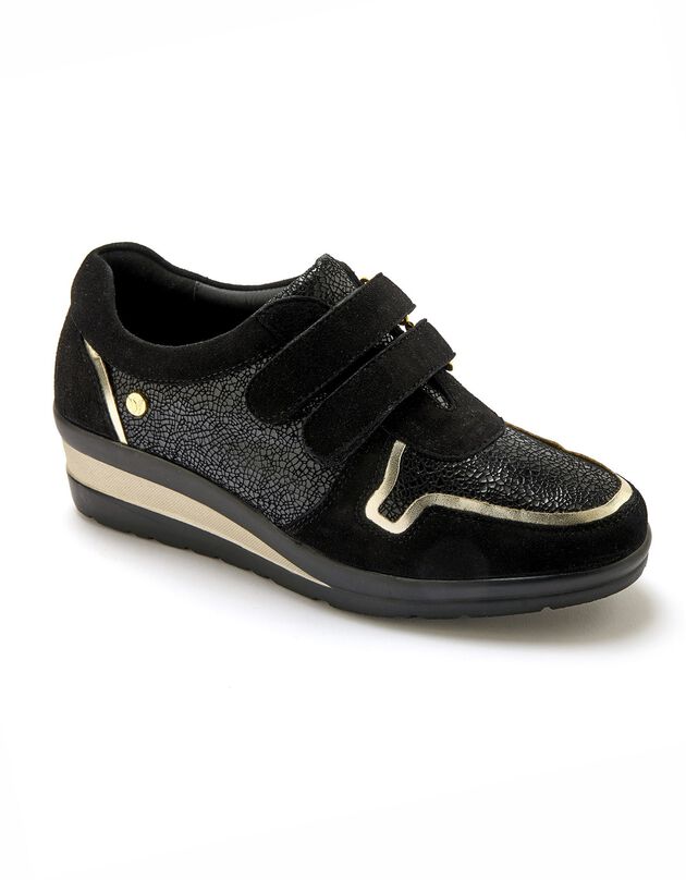 Derbies scratchés en cuir – semelle confort PÉDICONFORT (noir)