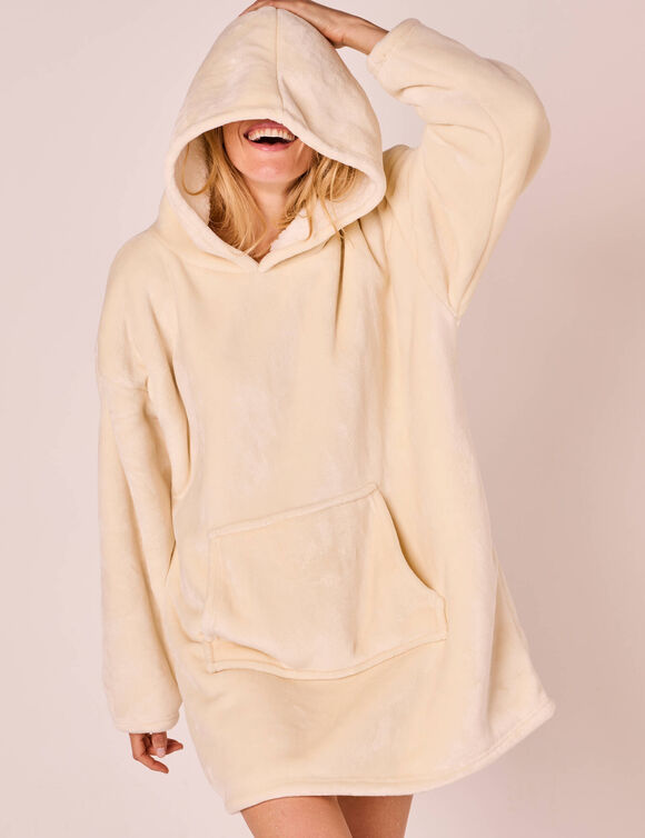 Plaid-sweat polaire à capuche doublé sherpa (écru)