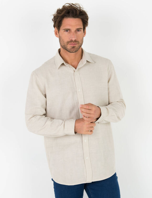 Chemise coton lin manches longues boutonnée (grège)