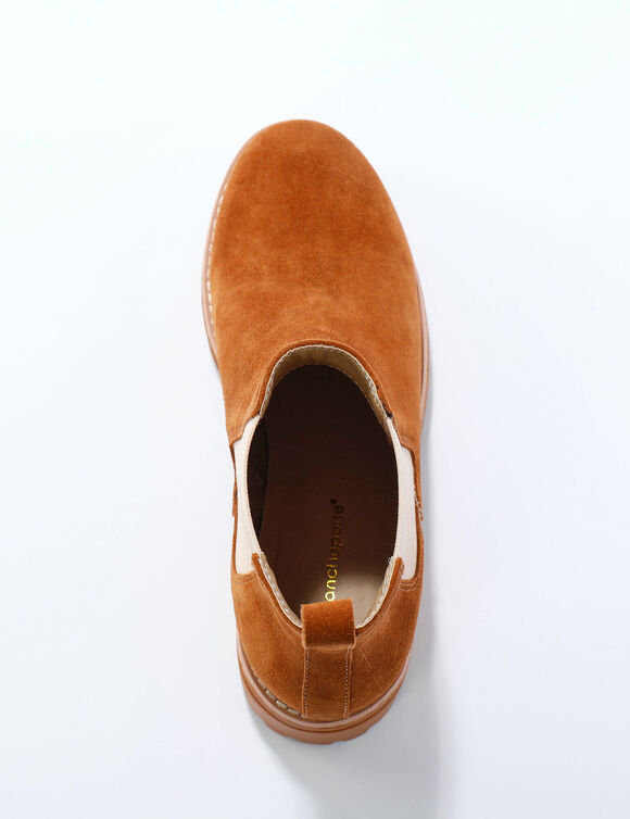 Boots chelsea croûte de cuir, semelle crantée épaisse (caramel)