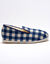 Stille Charentaise-pantoffels met geruit motief en wol-voering (marineblauw)