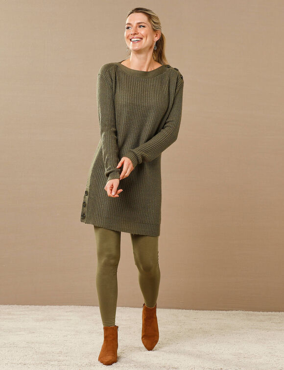 Pull tunique boutonné, toucher doux (bronze)