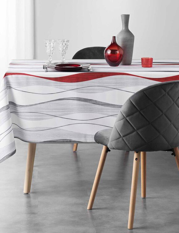 Tafellaken met golvenprint, vlot onderhoud (wit / rood)