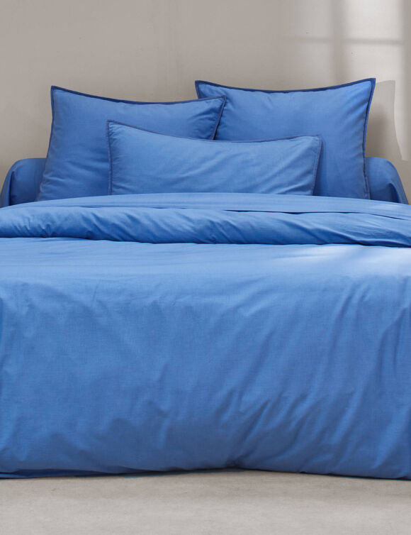 Effen bedlinnen in gewassen katoen (blauw)