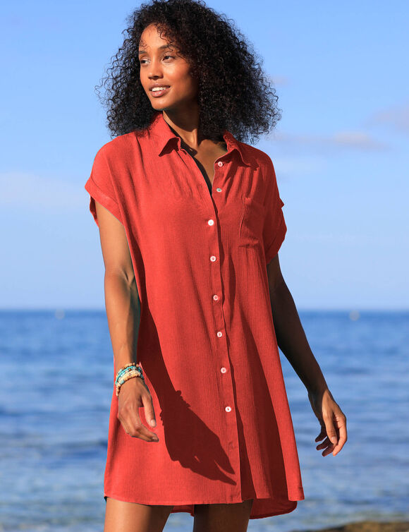 Robe de plage unie, cr&eacute;pon (grenadine)