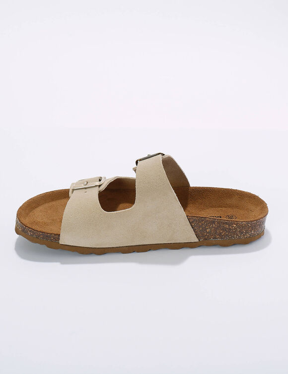 Leren muiltjes met 2 verstelbare gespen (cr&egrave;me)