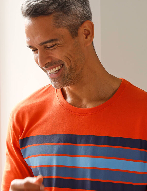 T-shirt pyjama manches courtes rayures coton  (orange)