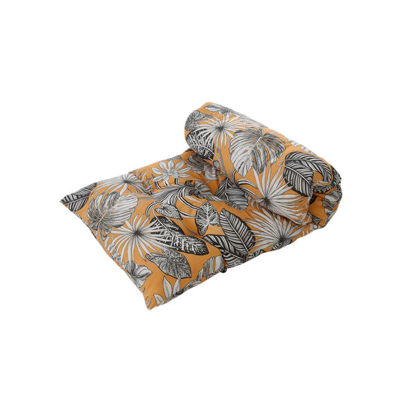 Long coussin déco coton imprimé tropical (jaune)