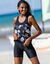 Tankini dos nageur imprimé Tabika - coques amovibles (noir / beige)