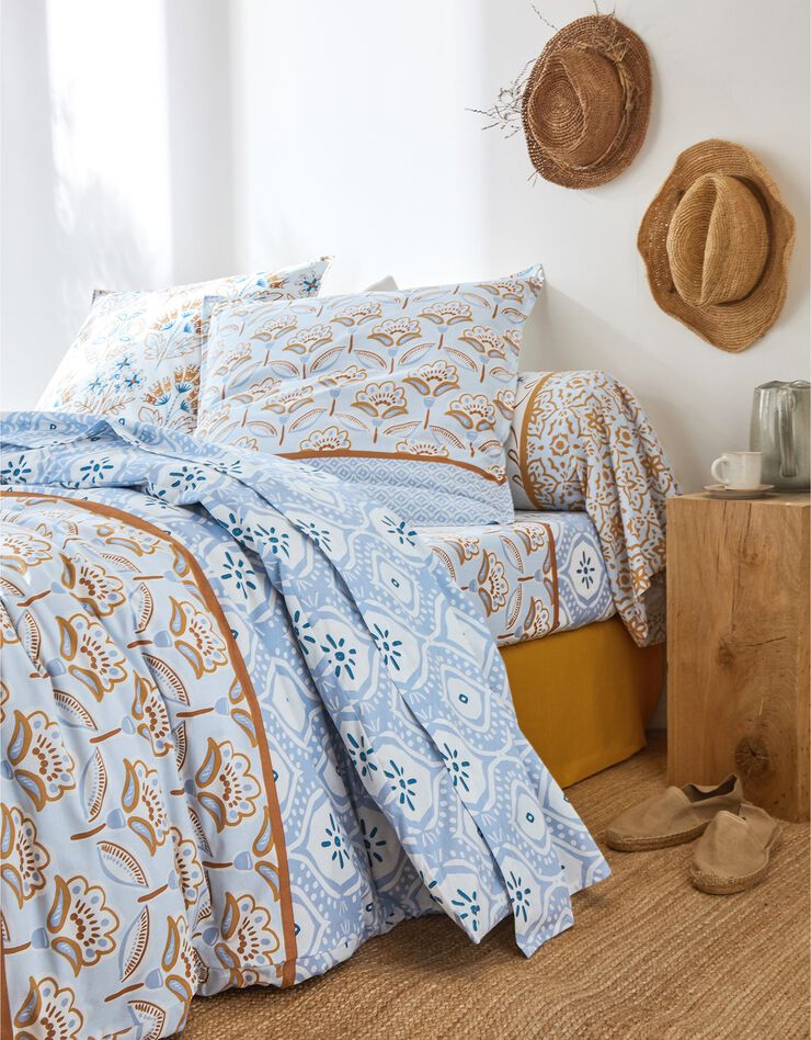 Linge de lit Héloïse en coton imprimé fleuri graphique, bleu Linge de lit Héloïse en coton imprimé fleuri graphique, bleu, hi-res image number 6