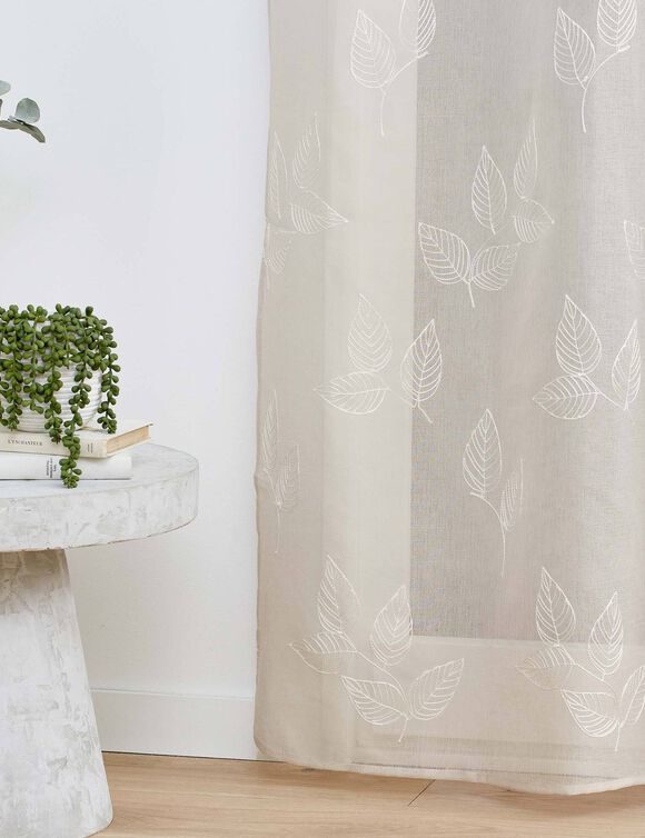 Voilage broderie petites feuilles (taupe)