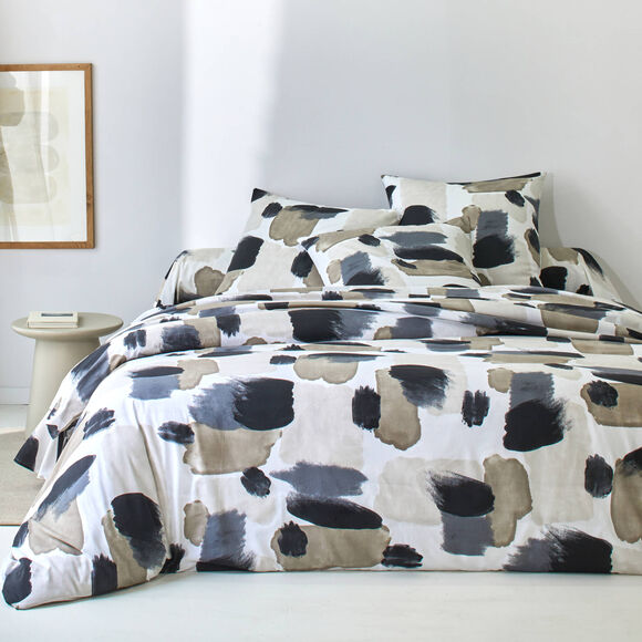Linge de lit Ernest en coton imprim&eacute; (beige / zwart)