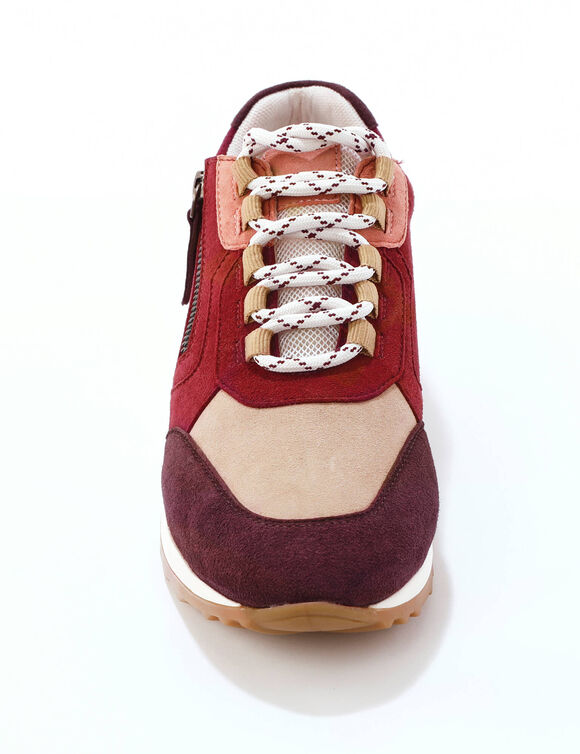 Leren sneakers met contrasterende decoratieve inzetstukken (beige / bordeaux)