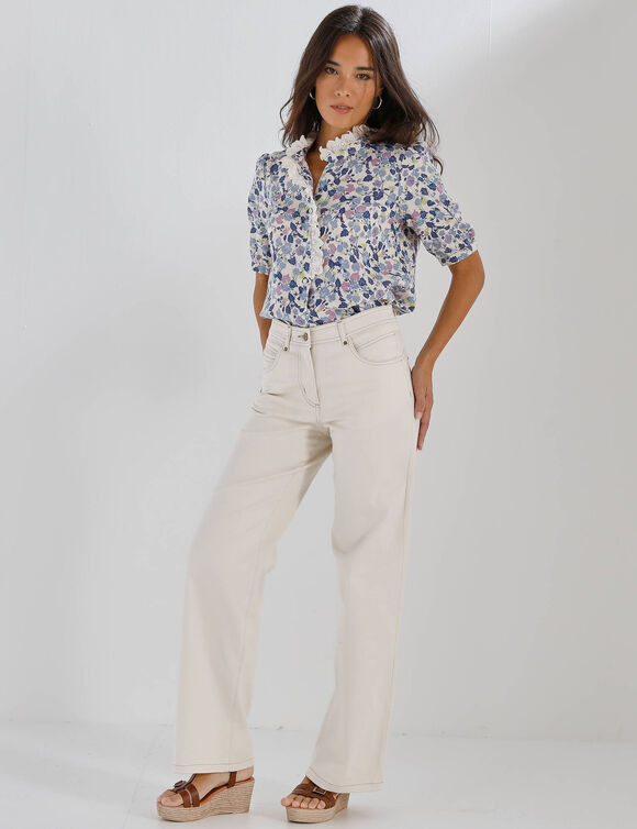 Chemisier en gaze de coton, imprim&eacute; fleuri (blauw / parma)