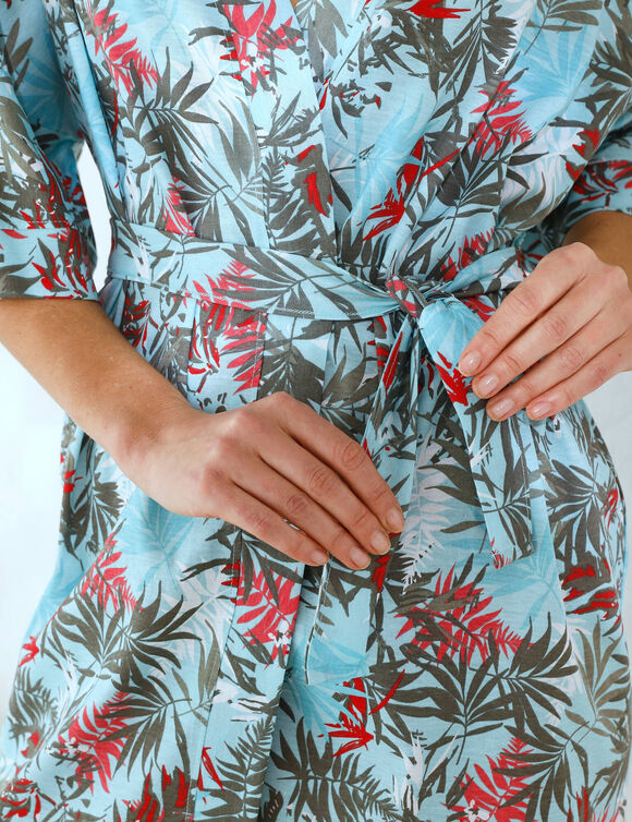 Peignoir kimono imprimé - coton modal (bleu ciel)