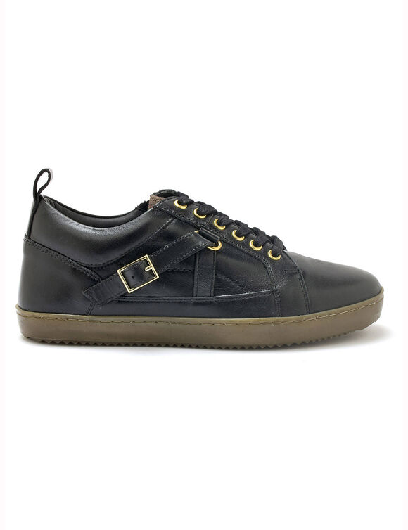 Leren sneakers in derbymodel, comfortabele breedte (zwart)