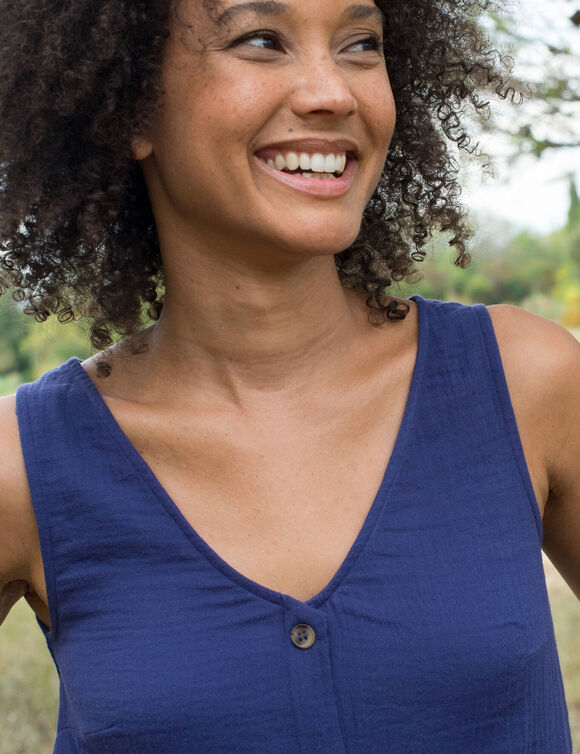 Caraco en double gaze de coton, boutonnage fantaisie (indigo)