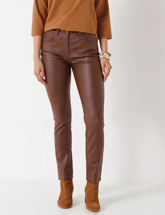 Gecoate rechte broek (chocolade)