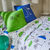 Linge de lit Vitaly coton à motifs visages (blanc / bleu)