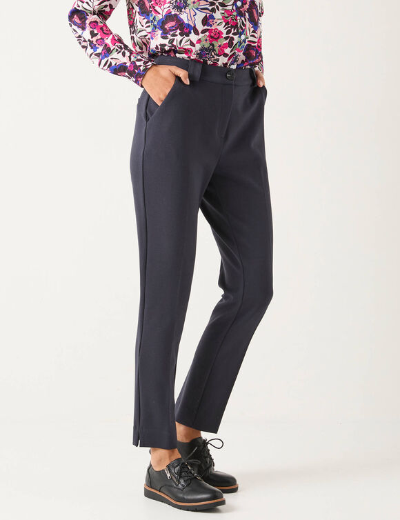 Pantalon cigarette uni, maille milano (marine)